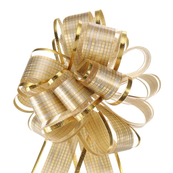 Uxcell 5pcs Large Pull Bow Gift Wrapping Bows Organza Bows for Wedding Baskets Presents Gold 15 cm