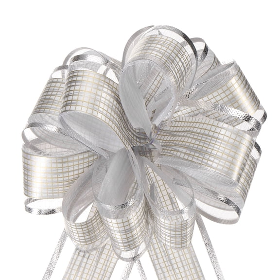 Uxcell 5pcs Large Pull Bow Gift Wrapping Bows Organza Bows for Wedding Baskets Presents Silver 15 cm