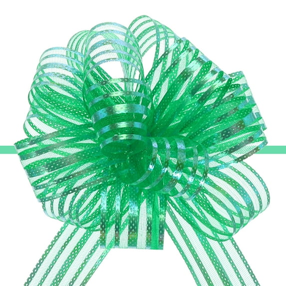 Uxcell 5pcs 6 Inch Organza Large Pull Bow Gift Wrapping Bows Ribbon Chiffon Yarn Gold for Wedding Baskets Presents Dark Green 4"