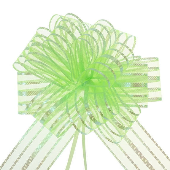 Uxcell 5pcs 6 Inch Organza Large Pull Bow Gift Wrapping Bows Ribbon Chiffon Yarn Gold for Wedding Baskets Presents Green 6"