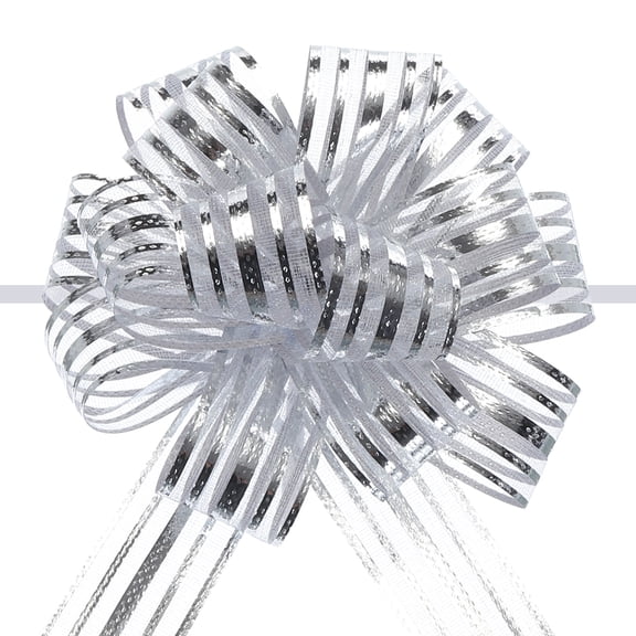 Uxcell 5Pcs 6" Large Organza Pull Bow Metallic Chiffon Gift Wrapping Bows Ribbon Silver for Wedding Presents Baskets Christmas