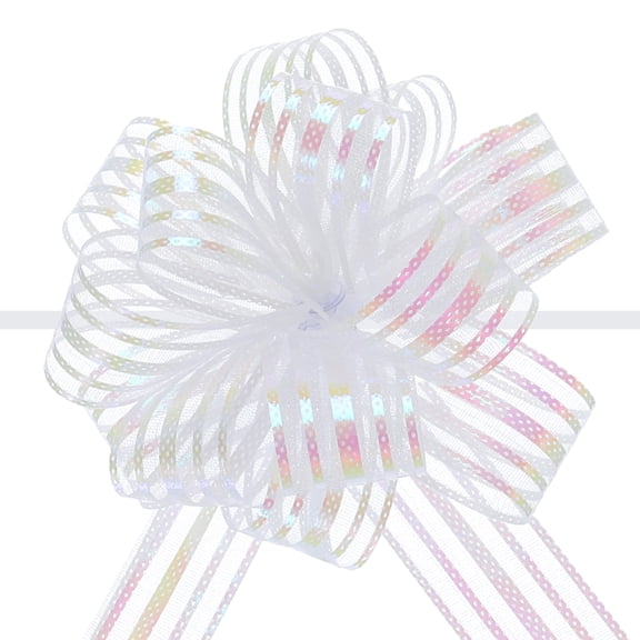 Uxcell 5Pcs 6" Large Organza Pull Bow Metallic Chiffon Gift Wrapping Bows Ribbon White for Wedding Presents Baskets Christmas
