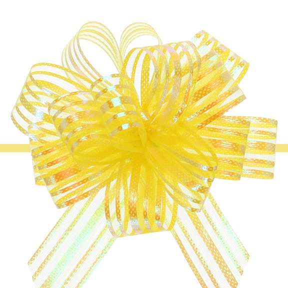 Uxcell 5Pcs 6" Large Organza Pull Bow Metallic Chiffon Gift Wrapping Bows Ribbon Yellow for Wedding Presents Baskets Christmas
