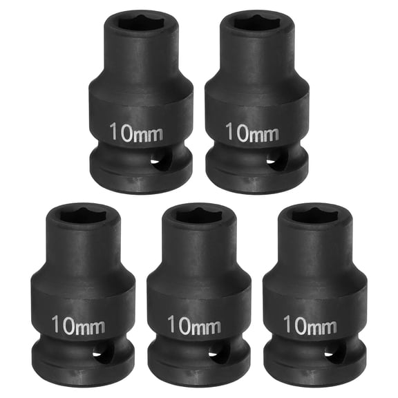 Uxcell 5pcs 6 Point Impact Socket 10mm Metric Socket 1/2" Square Drive 1.5" (38mm) Long Phosphated Cr-Mo Steel Spindle Axle Hex Nut Sockets, Black