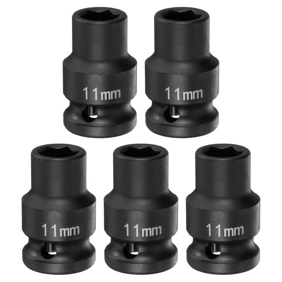 Uxcell 5pcs 6 Point Impact Socket 11mm Metric Socket 1/2" Square Drive 1.5" (38mm) Long Phosphated Cr-Mo Steel Spindle Axle Hex Nut Sockets, Black