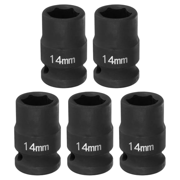 Uxcell 5pcs 6 Point Impact Socket 14mm Metric Socket 1/2" Square Drive 1.5" (38mm) Long Phosphated Cr-Mo Steel Spindle Axle Hex Nut Sockets, Black