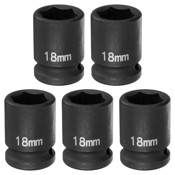 Uxcell 5pcs 6 Point Impact Socket 18mm Metric Socket 1/2" Square Drive 1.5" (38mm) Long Phosphated Cr-Mo Steel Spindle Axle Hex Nut Sockets, Black