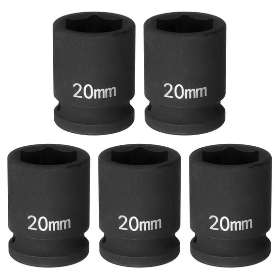 Uxcell 5pcs 6 Point Impact Socket 20mm Metric Socket 1/2" Square Drive 1.5" (38mm) Long Phosphated Cr-Mo Steel Spindle Axle Hex Nut Sockets, Black