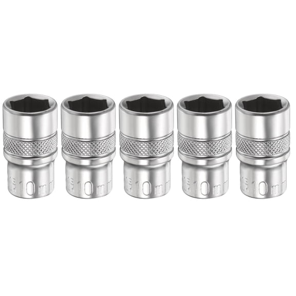 Uxcell 5pcs 6 Points Deep Socket 1/4" Drive 10mm Nickel Plating Flip Sleeve 1" Long