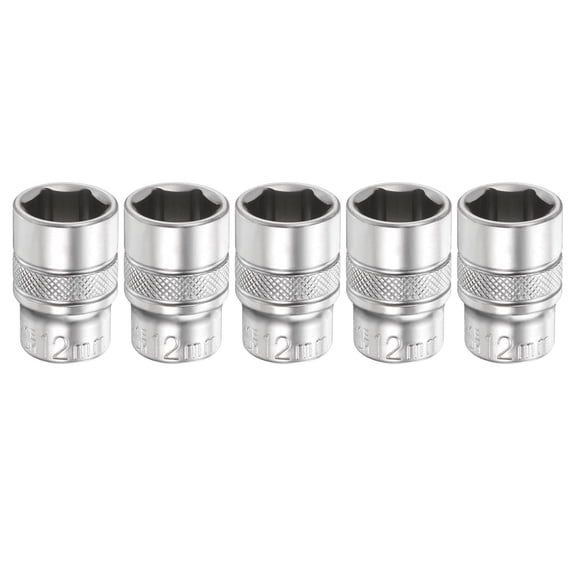Uxcell 5pcs 6 Points Deep Socket 1/4" Drive 12mm Nickel Plating Flip Sleeve 1" Long