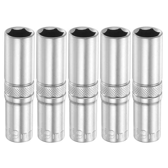 Uxcell 5pcs 6 Points Deep Socket 1/4" Drive 9mm Nickel Plating Flip Sleeve 2" Long