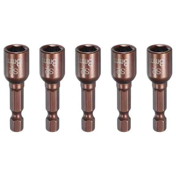 Uxcell 5pcs 8mm Nut Driver Drill Bit 1.77" Long 6-Point Socket 1/4" Hex Shank, Brown