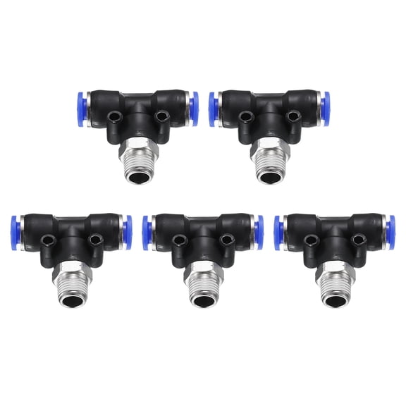 Uxcell 5pcs Air Line Fitting 6mm Tube OD x NPT 1/8 Thread PT4-U Pneumatic Male Branch Tee for Industry Air System