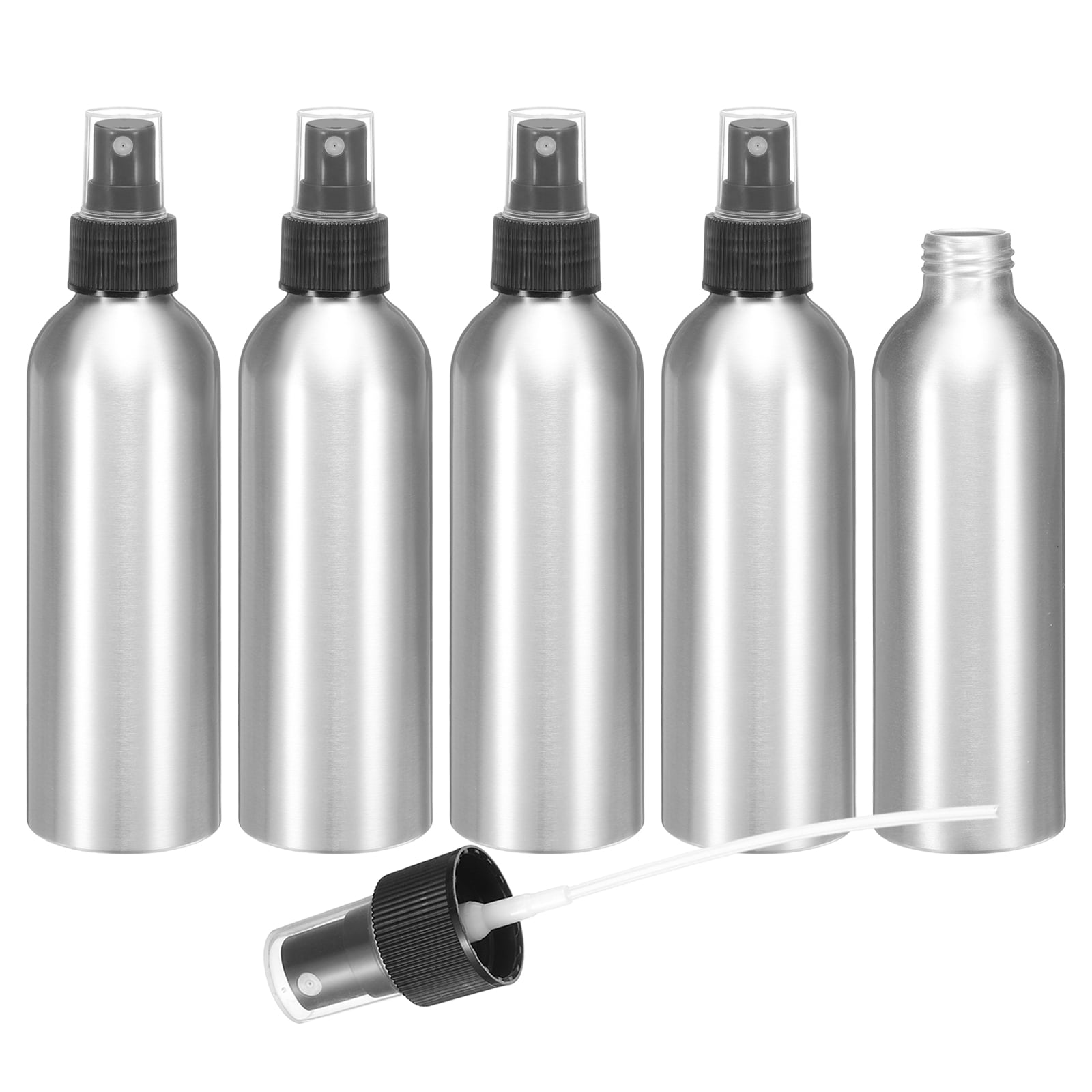 Uxcell 5pcs Aluminum Fine Mist Spray Bottles 200ml/6.7oz Metal Small Liquid Alcohol Refillable Travel Container with Black Plastic Nozzle Cap for Perfume Skincare Cosmetic Storage Bottle