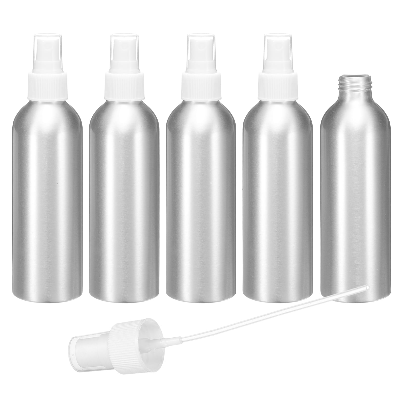 Uxcell 5pcs Aluminum Fine Mist Spray Bottles 200ml/6.7oz Metal Small Liquid Alcohol Refillable Travel Container with White Plastic Nozzle Cap for Perfume Skincare Cosmetic Storage Bottle