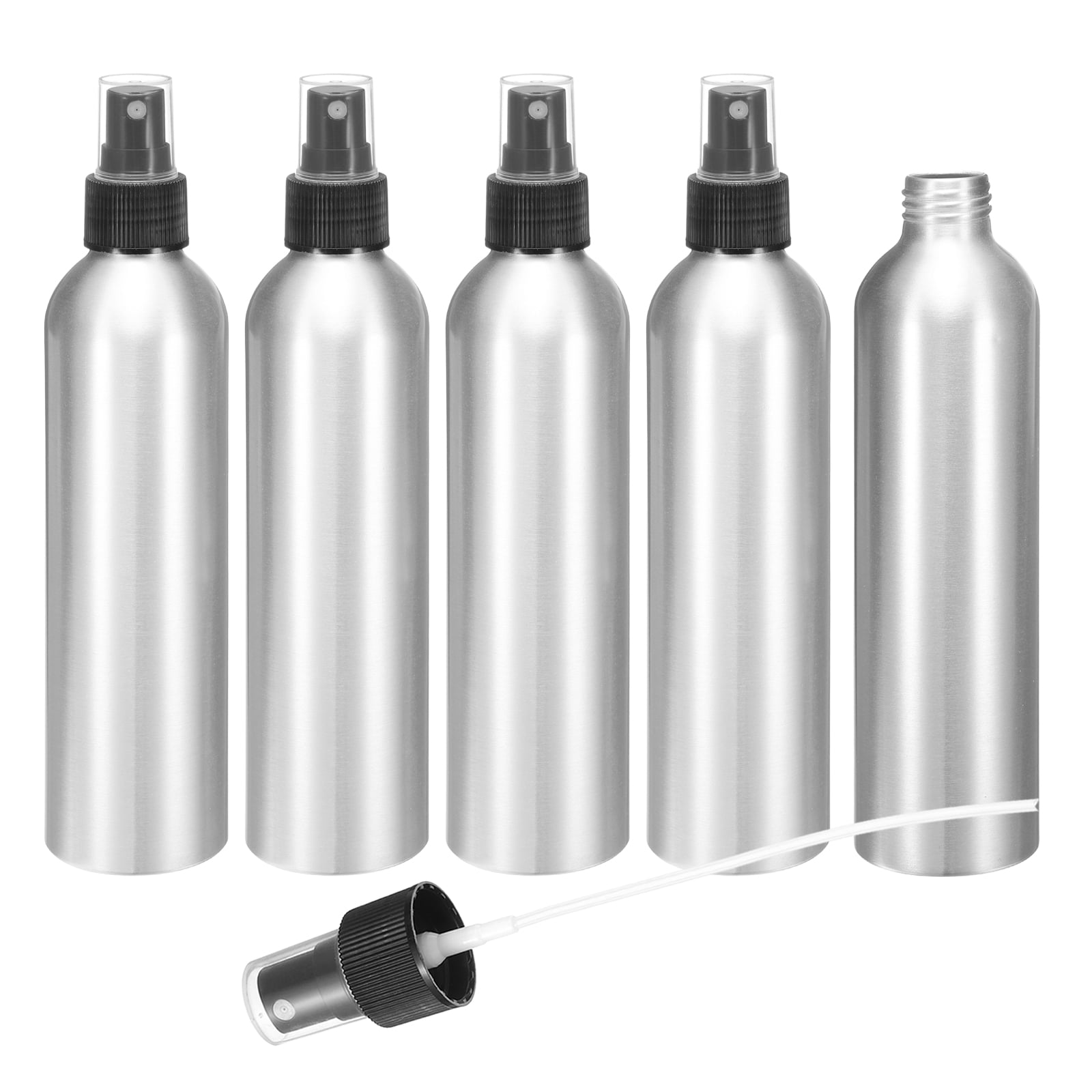 Uxcell 5pcs Aluminum Fine Mist Spray Bottles 250ml/8.5oz Metal Small Liquid Alcohol Refillable Travel Container with Black Plastic Nozzle Cap for Perfume Skincare Cosmetic Storage Bottle