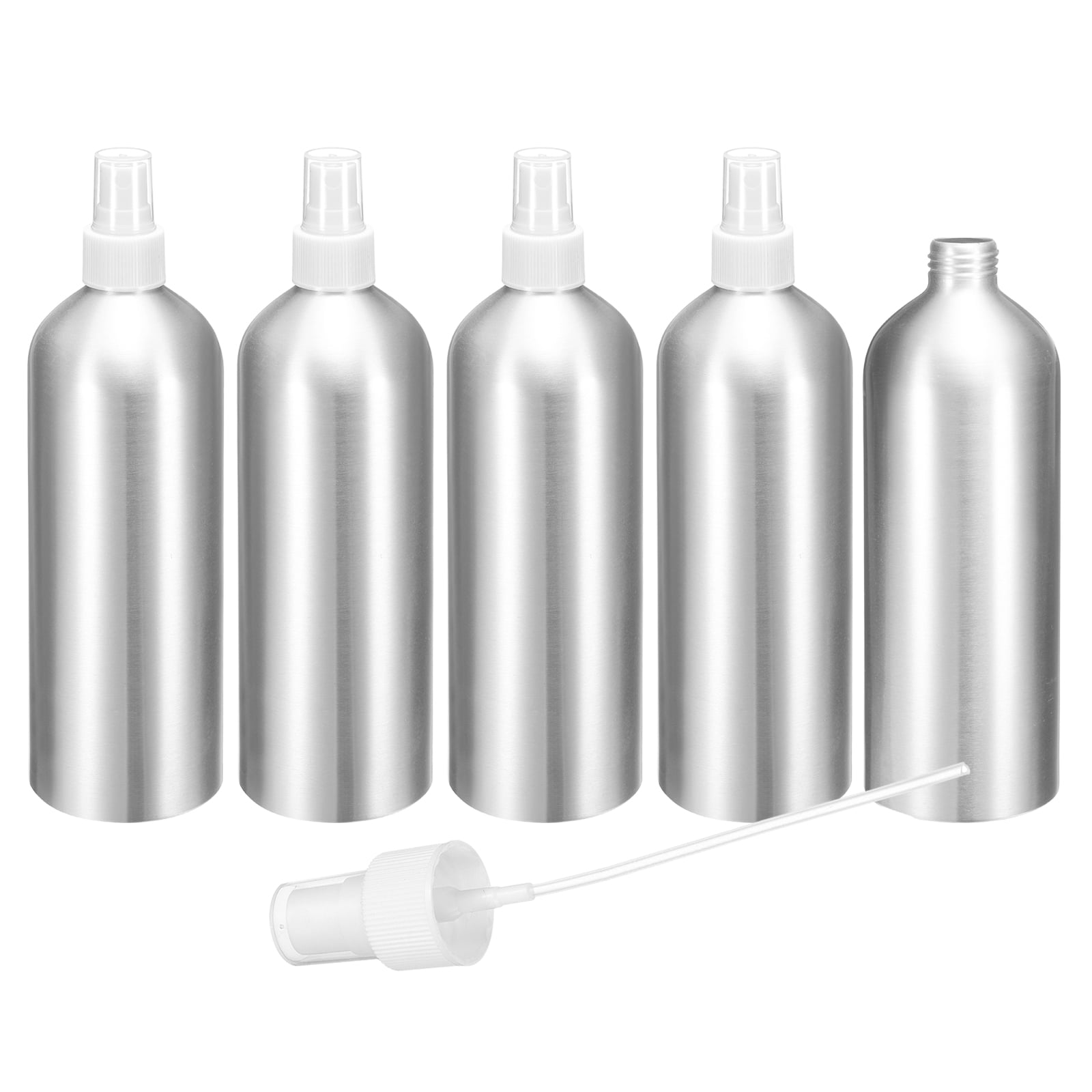Uxcell 5pcs Aluminum Fine Mist Spray Bottles 500ml/16oz Metal Small Liquid Alcohol Refillable Travel Container with White Plastic Nozzle Cap for Perfume Skincare Cosmetic Storage Bottle