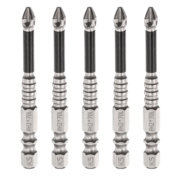 Uxcell 5pcs Anti Slip Magnetic Phillips Screwdriver Bit PH2 1/4" Hex Shank 2.8" (70mm) Long Impact Cross Screwdriver Bits
