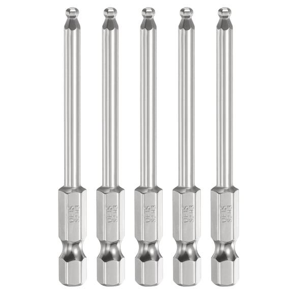 Uxcell 5pcs Ball End Hex Screwdriver Bit H3 Head 1/4" Hex Shank 3" Long Magnetic