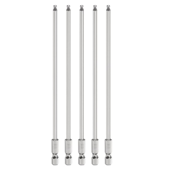 Uxcell 5pcs Ball End Hex Screwdriver Bit H3 Head 1/4" Hex Shank 6" Long Magnetic