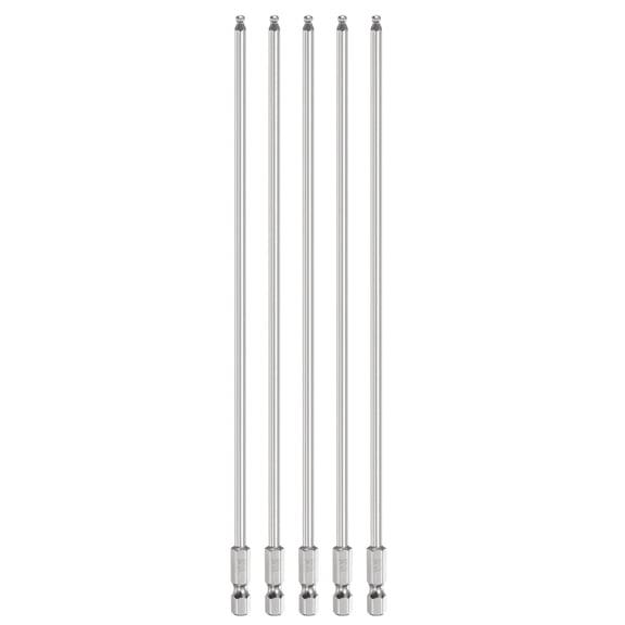 Uxcell 5pcs Ball End Hex Screwdriver Bit H3 Head 1/4" Hex Shank 8" Long Magnetic