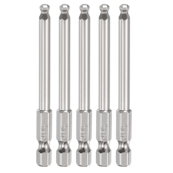 Uxcell 5pcs Ball End Hex Screwdriver Bit H4 Head 1/4" Hex Shank 3" Long Magnetic