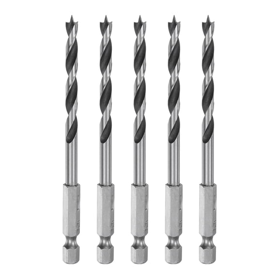 Uxcell 5pcs Brad Point Drill Bit 5mm (1/5") Dia 1/4" Hex Shank Wood Drill Bits Bearing Steel Drilling Tool