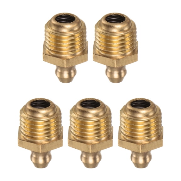 Uxcell 5pcs Brass Straight Grease Fitting R1/4-19 SAE Thread Hydraulic Grease Nipple Accessories