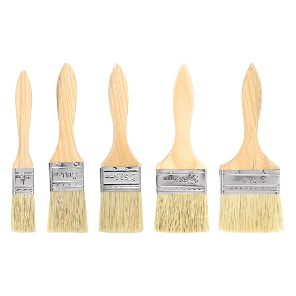 Uxcell 5pcs Chip Paint Brush 1+1.5+2+2.5+3" Flat Painting Brushes Synthetic Bristle Paint Brushes with Wooden Handle for DIY Art Painting Furniture Cabinet Fences Deck Wall Door Trim