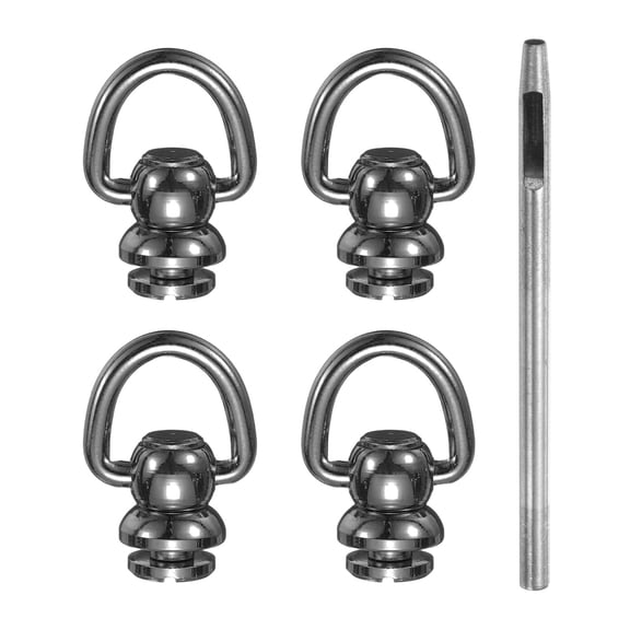 Uxcell 5pcs D-Ring Button Rivets 10mm Brass Studs Rivets with 3mm Hole Punch, Gunmetal