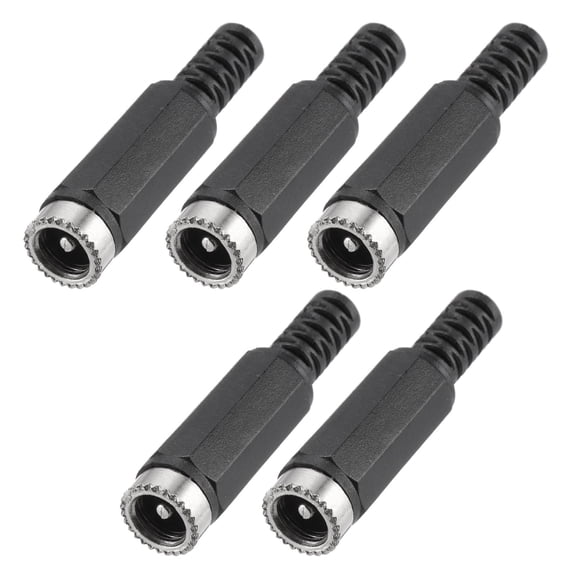 Uxcell 5pcs DC Power Female Adapter, 5.5mm x 2.1mm 1.61" DC Power Jack Plug Adapter Connector for DC Cable Adapter Replacement Repairing, Black