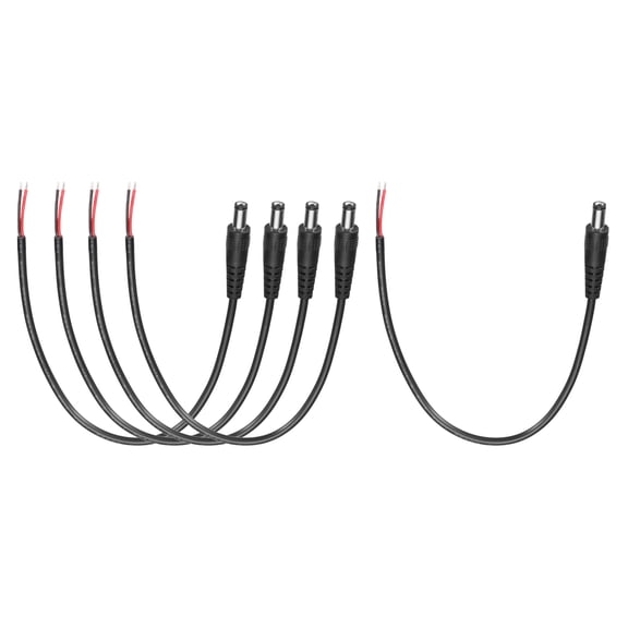 Uxcell 5pcs DC Power Pigtails Cable, 5.5mm x 2.5mm Male Barrel Plug Connector to Bare Wire Open End 25cm for CCTV Camera, DVR, LED Strip