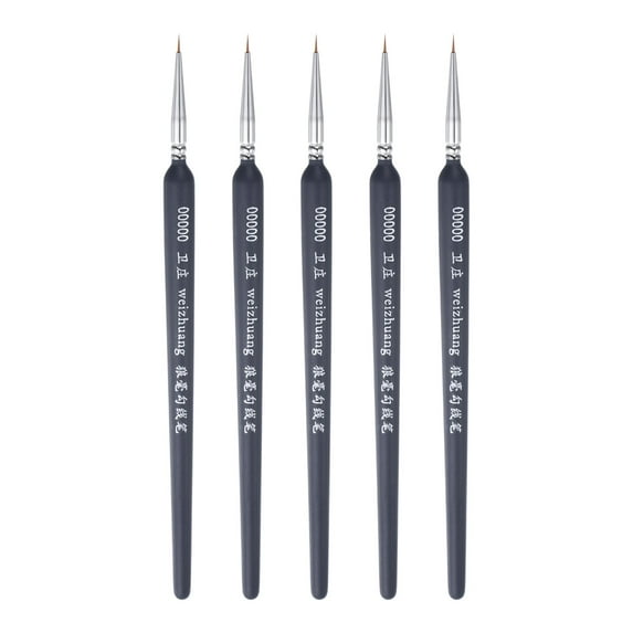 Uxcell 5pcs Detail Paint Brushes 3mm Nylon Miniature Painting Brush for Watercolor Acrylic Painting(00000#), Black