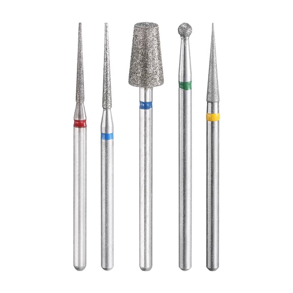 Uxcell 5pcs Diamond Grinding Burrs Bit Set 1.8/2.5/6mm Tapered Cone Ball Head 2.35mm Shank Stone Sanding Drill Bits Rotary Tool