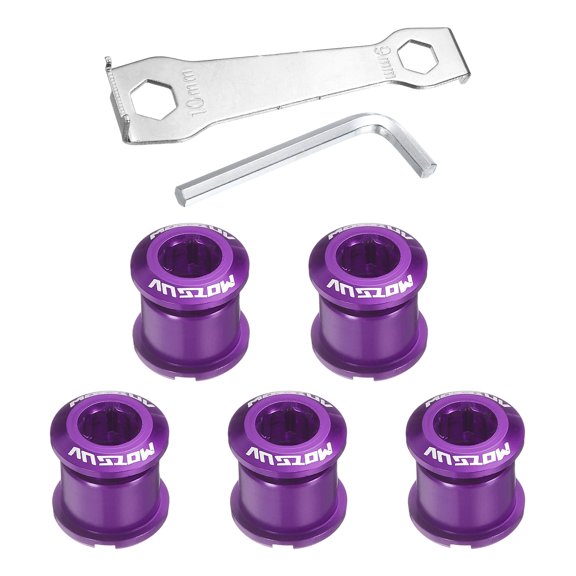 Uxcell 5pcs Double Chain Ring Bolt M8 Bike Chainwheel Screw w Mounting Wrench Purple