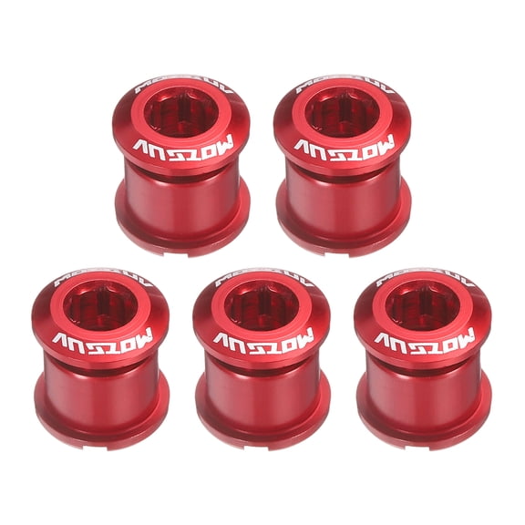 Uxcell 5pcs Double Chain Ring Bolts M8 Aluminum Alloy Bike Chainwheel Screws, Red