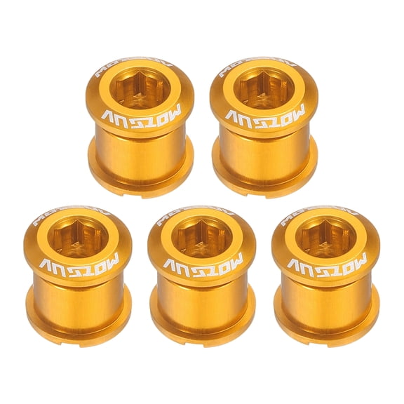 Uxcell 5pcs Double Chain Ring Bolts M8 Aluminum Alloy Bike Chainwheel Screws, Yellow