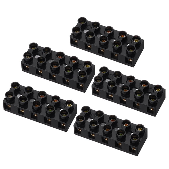 Uxcell 5pcs Dual Row Terminal Block, 5 Positions 500V 10A Screw Terminals Strip, Cable Barrier Block Strip for Home Appliances, Electronic Circuits, Black