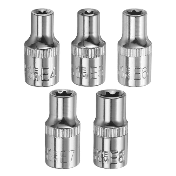 Uxcell 5pcs E-Torx Socket 1/4" Drive E4-E8 External Torx Deep Socket CR-V Star Socket 1" Length