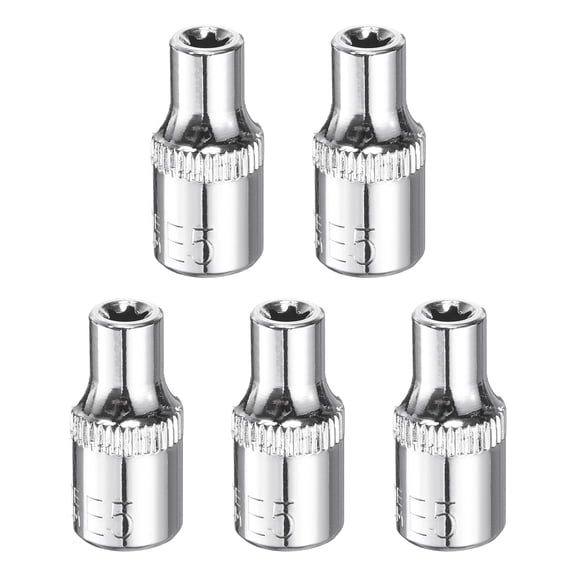 Uxcell 5pcs E-Torx Socket 1/4" Drive E5 Star Socket 1" Length 6 Point Spline Sleeve
