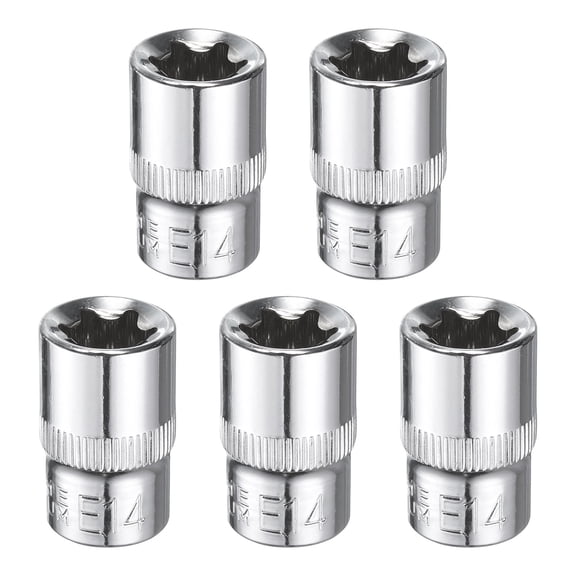 Uxcell 5pcs E-Torx Socket 3/8" Drive E14 Star Socket 1.1" Length 6 Point Spline Sleeve
