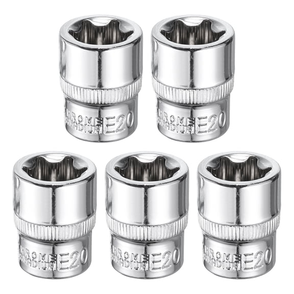 Uxcell 5pcs E-Torx Socket 3/8" Drive E20 Star Socket 1.1" Length 6 Point Spline Sleeve