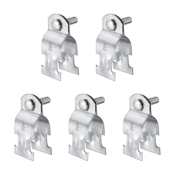 Uxcell 5pcs EMT Strut Clamp 1-1/4" Universal Carbon Steel Galvanized Strut Channel Accessory Conduit Clamp with Bolt and Nut for EMT Pipe Rigid Conduit, Silver