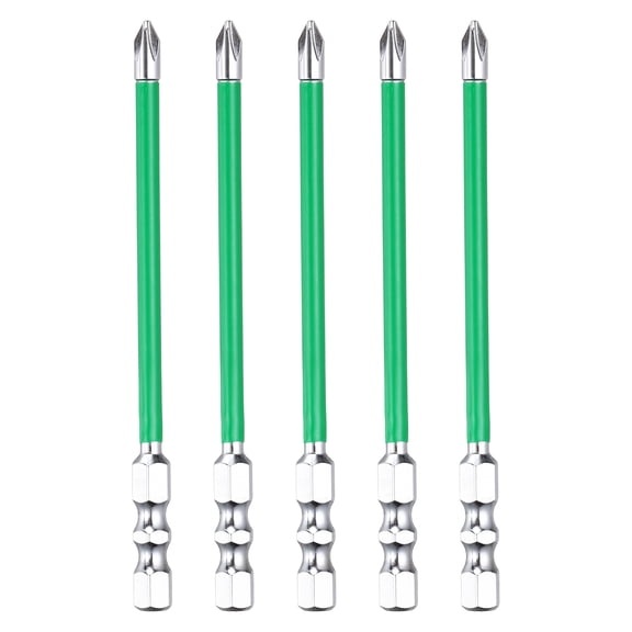 Uxcell 5pcs Electrician Impact Screwdriver Bit 4" FPH1 Electric Bits 1/4" Hex Shank S2 Magnetic Slotted Phillips Screw Driver Drill for Electrical Air Switch Breaker, Silver/Green