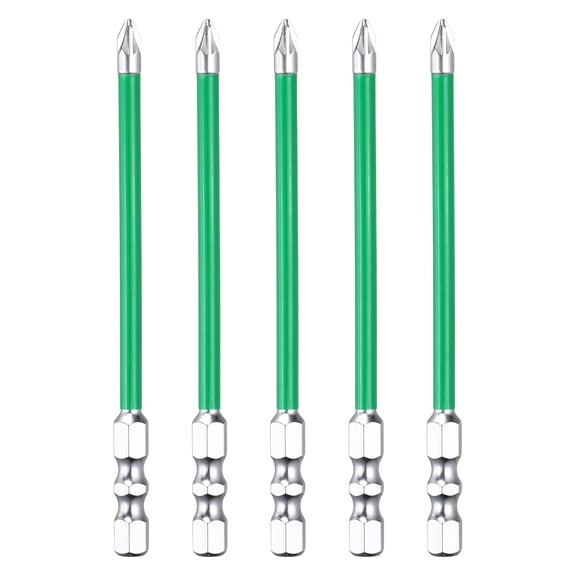 Uxcell 5pcs Electrician Impact Screwdriver Bit 4" FPZ1 Electric Bits 1/4" Hex Shank S2 Magnetic Slotted Phillips Screw Driver Drill for Electrical Air Switch Breaker, Silver/Green