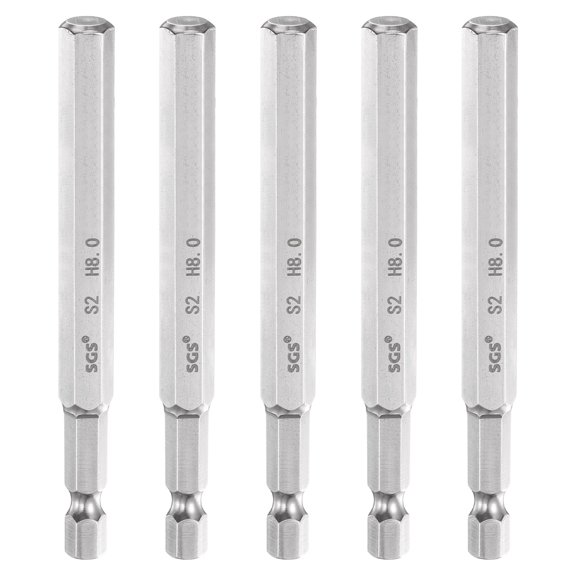 Uxcell 5pcs Flat Hex Screwdriver Bit 8mm (H8) 1/4" Hex Shank 3.15" Long Magnetic