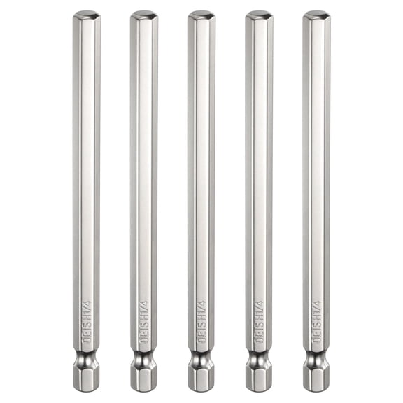 Uxcell 5pcs H1/4 Hex Head Screwdriver Bit 1/4" Flat Tip 1/4" Hex Shank 100mm (4") Long Magnetic Hexagonal Screw Drill Bit Wrench Chrome Plated