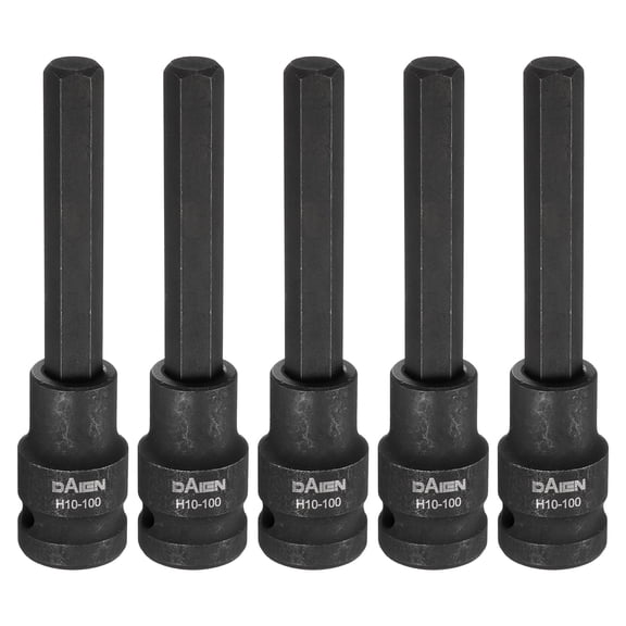 Uxcell 5pcs H10 Hex Bit Socket 100mm/3.94" Length 1/2" Square Drive Metric Extension Impact Bit Power Nut Driver Set S2 Steel Socket Ratchet Wrench Bits, Black