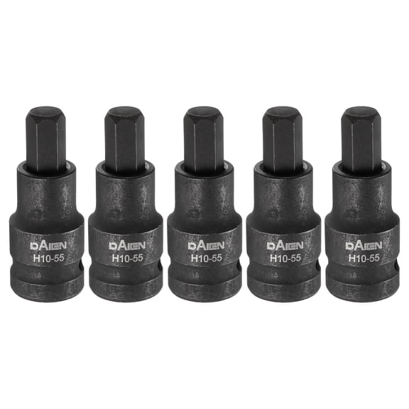 Uxcell 5pcs H10 Hex Bit Socket 55mm/2.17" Length 1/2" Square Drive Metric Extension Impact Bit Power Nut Driver Set S2 Steel Socket Ratchet Wrench Bits, Black
