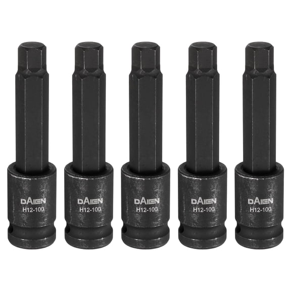 Uxcell 5pcs H12 Hex Bit Socket 100mm/3.94" Length 1/2" Square Drive Metric Extension Impact Bit Power Nut Driver Set S2 Steel Socket Ratchet Wrench Bits, Black